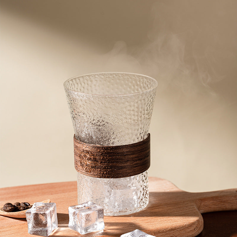 BONGBADA Textured Glass Tumbler with Wooden Band