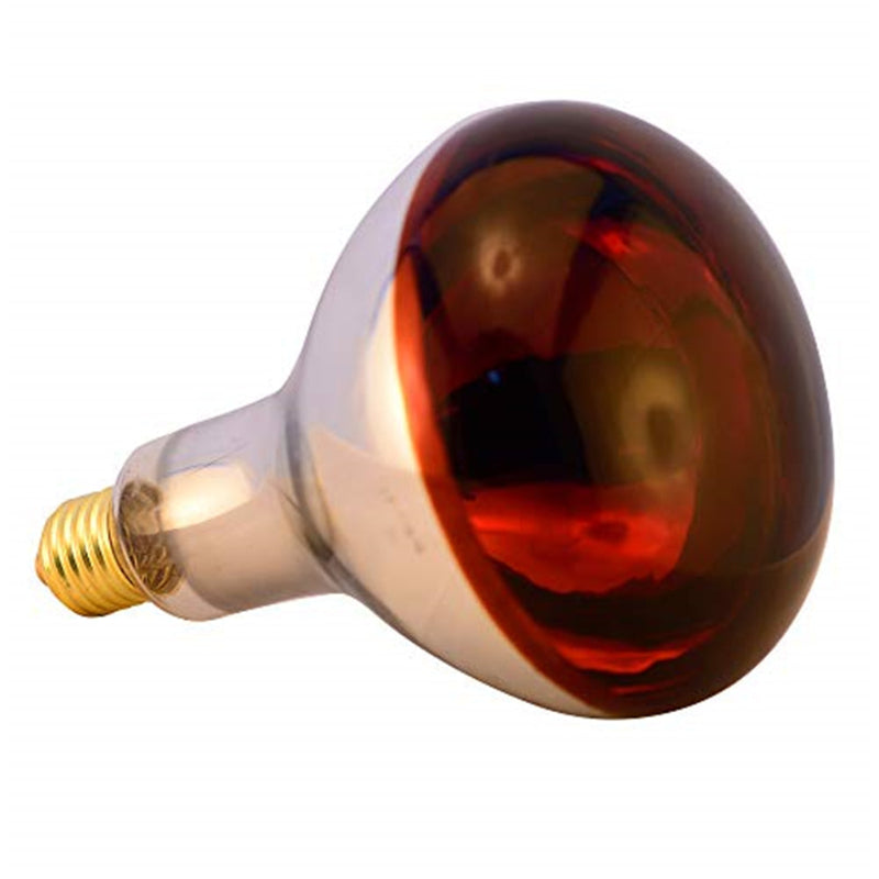 Close-up of BONGBADA R125 painted red infrared heat lamp 100W-275W with E26/E27 base and protective coating